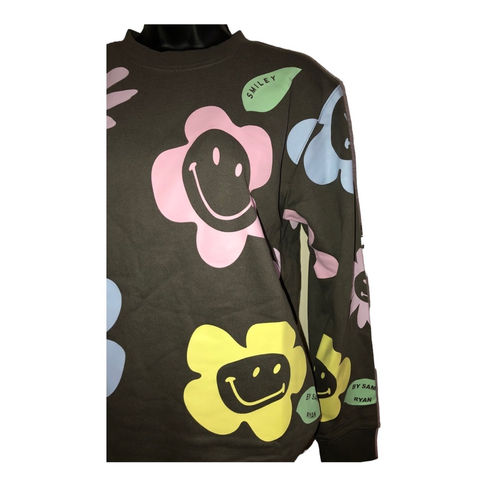 BSR by Samii Ryan dark gray sunflower smiley faces‎ pullover sweatshirt size XS - Picture 5 of 16